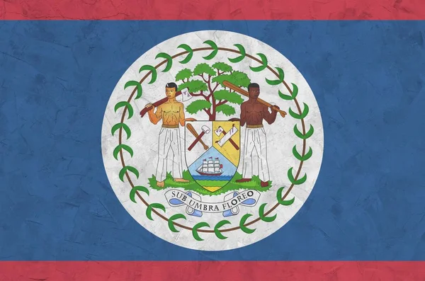 Belize Flagge Hellen Farben Auf Alten Reliefputzwänden Aus Nächster Nähe — Stockfoto