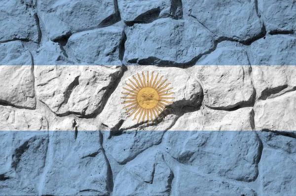 Argentina Flag Depicted Paint Colors Old Stone Wall Close Textured — Stock Photo, Image