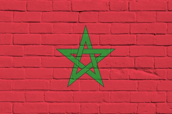 Marocká Vlajka Vyobrazená Barvách Staré Cihlové Zdi Zblízka Texturované Banner — Stock fotografie