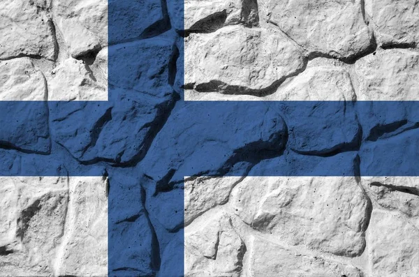 Finland Flag Depicted Paint Colors Old Stone Wall Close Textured — Stock Photo, Image