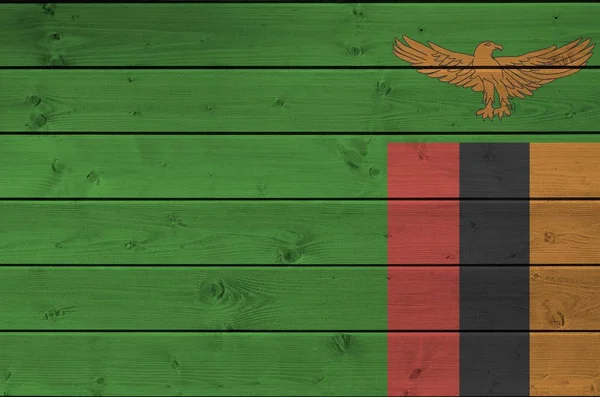 Прапор Замбії Зображений Яскравими Кольорами Фарби Старій Дерев Яній Стіні — стокове фото