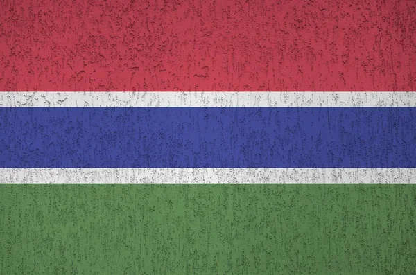 Gambia Vlag Afgebeeld Heldere Verf Kleuren Oude Reliëf Gips Muur — Stockfoto