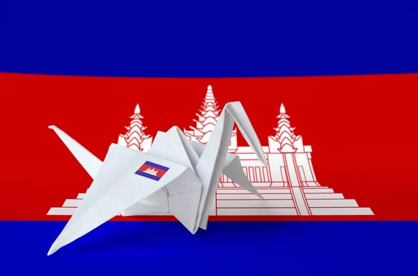 Bandeira Camboja Retratada Asa Guindaste Origami Papel Oriental Artesanal Artes — Fotografia de Stock