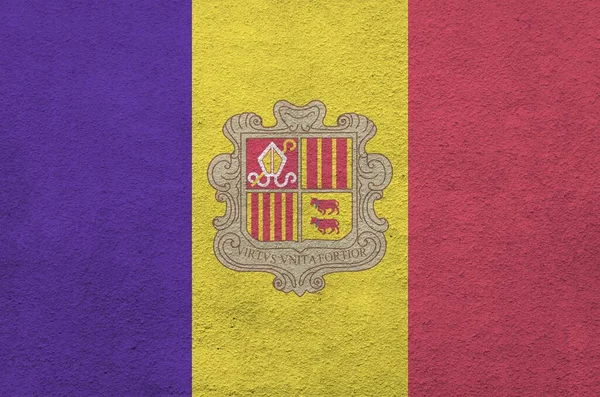 Andorra Flag Depicted Bright Paint Colors Old Relief Plastering Wall — Stock Photo, Image