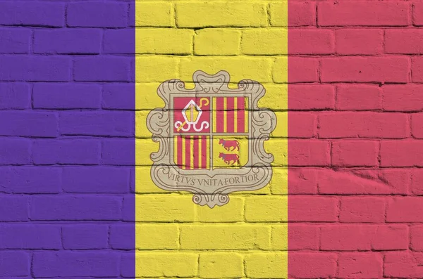 Andorra Flag Depicted Paint Colors Old Brick Wall Close Textured — Stock Photo, Image