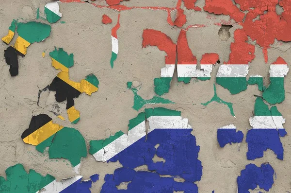 Sydafrika Flagga Avbildad Färg Färger Gamla Föråldrade Röriga Betong Vägg — Stockfoto