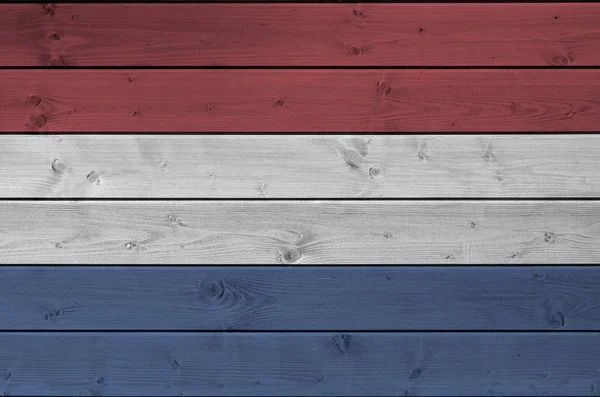 Netherlands Flag Depicted Bright Paint Colors Old Wooden Wall Close — Stock Photo, Image