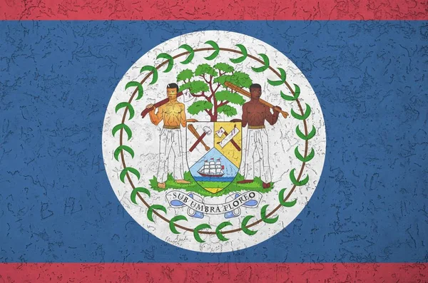 Belize Flagge Hellen Farben Auf Alten Reliefputzwänden Aus Nächster Nähe — Stockfoto