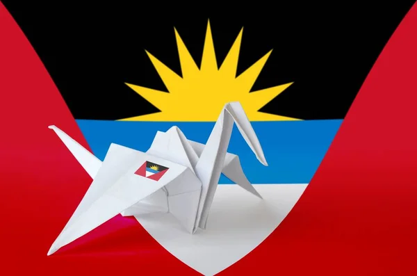 Antigua Barbuda Flag Depicted Paper Origami Crane Wing Oriental Handmade — Stock Photo, Image