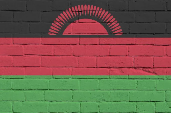 Bandera Malawi Representada Colores Pintura Antigua Pared Ladrillo Cerca Banner — Foto de Stock