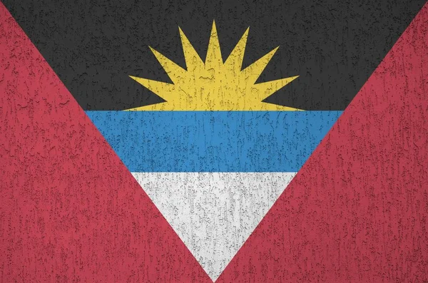 Bandera Antigua Barbuda Representada Colores Pintura Brillantes Antigua Pared Yeso — Foto de Stock