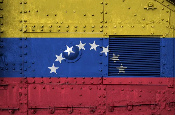 Bandeira Venezuela Retratada Parte Lateral Tanque Blindado Militar Perto Exército — Fotografia de Stock