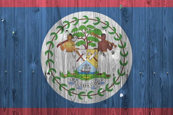 Belize Flagge Hellen Farben Auf Alten Holzwänden Großaufnahme Dargestellt Texturiertes — Stockfoto