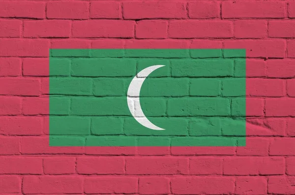 Σημαία Μαλδίβες Απεικονίζεται Χρώματα Μπογιάς Παλιό Τοίχο Από Τούβλα Κοντά — Φωτογραφία Αρχείου