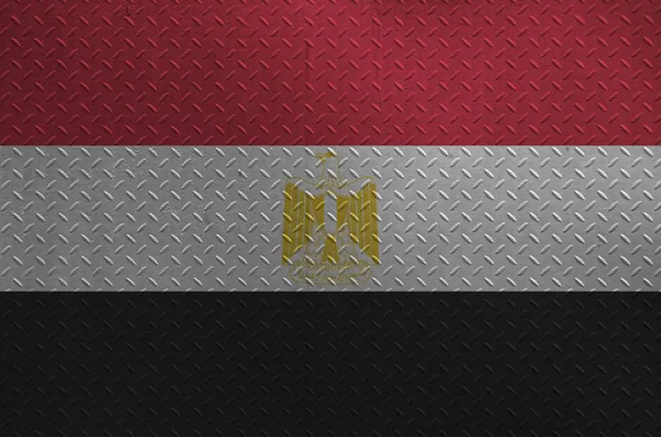 Bandiera Egitto Raffigurato Colori Vernice Sulla Vecchia Lastra Metallo Spazzolato — Foto Stock