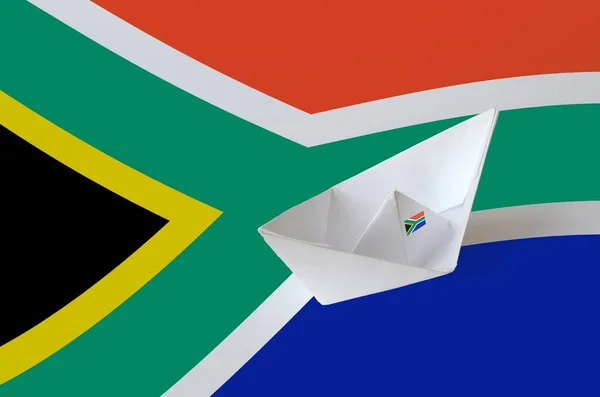Sydafrika Flagga Avbildas Papper Origami Fartyg Närbild Orientalisk Handgjord Konst — Stockfoto