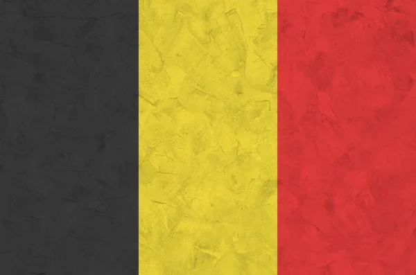 Flaga Belgii Przedstawiona Jasnych Kolorach Farby Starych Tynkarskich Ścianach Reliefowych — Zdjęcie stockowe