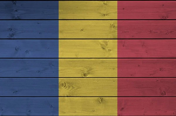 Románia Zászló Ábrázolt Élénk Festék Színek Régi Fából Készült Fal — Stock Fotó