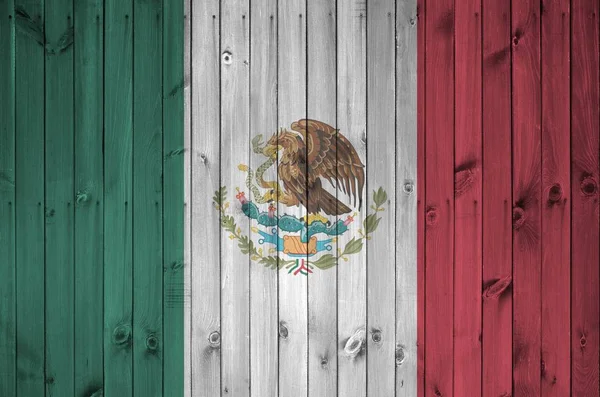 Mexico Flag Depicted Bright Paint Colors Old Wooden Wall Close — Stock Photo, Image