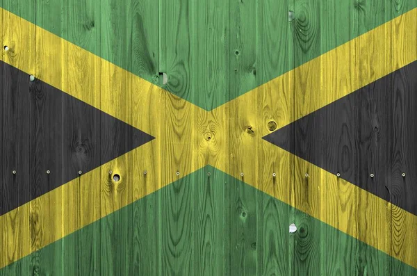 Bandera Jamaica Representada Colores Pintura Brillantes Vieja Pared Madera Cerca — Foto de Stock
