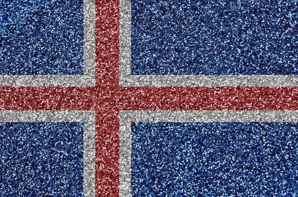 Iceland flag depicted on many small shiny sequins. Colorful festival background for disco party