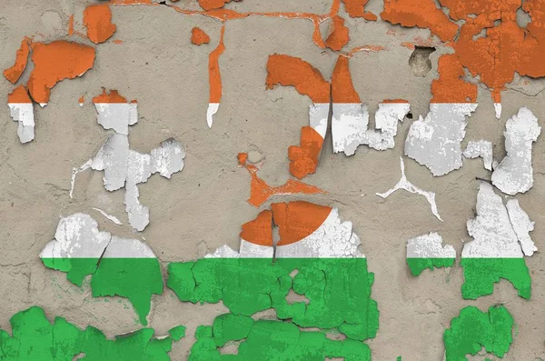 Niger Zászló Festett Színek Régi Elavult Piszkos Beton Fal Közeli — Stock Fotó