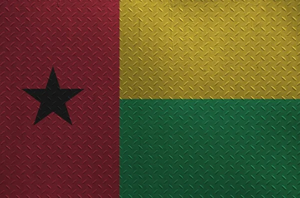 Bandera Guinea Bissau Representada Colores Pintura Una Vieja Placa Metal — Foto de Stock