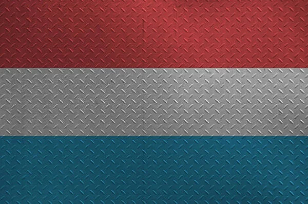Bandeira Luxemburgo Retratada Cores Tinta Placa Metal Escovado Velho Parede — Fotografia de Stock