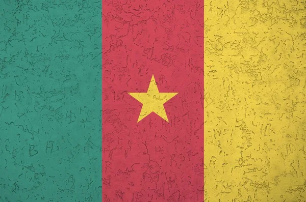 Прапор Камеруну Зображений Яскравими Кольорами Фарби Старовинній Рельєфній Штукатурці Текстовий — стокове фото