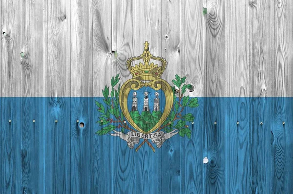 Флаг Сан Марино Изображен Ярких Красках Старой Деревянной Стене Вблизи — стоковое фото