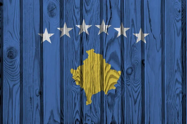 Флаг Косово Изображен Ярких Красках Старой Деревянной Стене Крупным Планом — стоковое фото