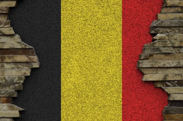 Drapeau Belgique Représenté Couleurs Peinture Sur Vieux Mur Pierre Bannière — Photo