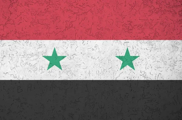 Флаг Сирии Изображен Ярких Красках Старой Рельефной Штукатурке Стены Вблизи — стоковое фото