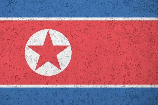 Bandeira Coreia Norte Retratada Cores Tinta Brilhantes Parede Reboco Relevo — Fotografia de Stock