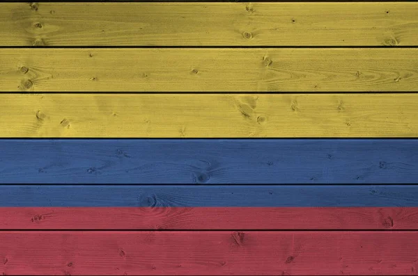 Флаг Колумбии Изображен Ярких Красках Старой Деревянной Стене Крупным Планом — стоковое фото