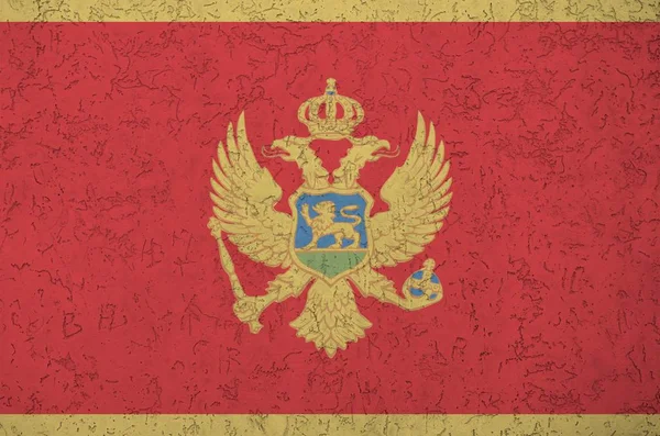 Montenegro Flagge Hellen Farbtönen Auf Alten Reliefputzwänden Großaufnahme Texturiertes Banner — Stockfoto
