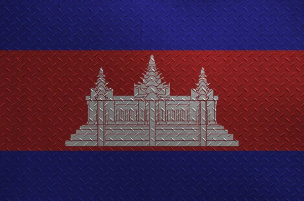 Kambodscha Flagge Farbtönen Auf Alten Gebürsteten Metallplatten Oder Der Wand — Stockfoto