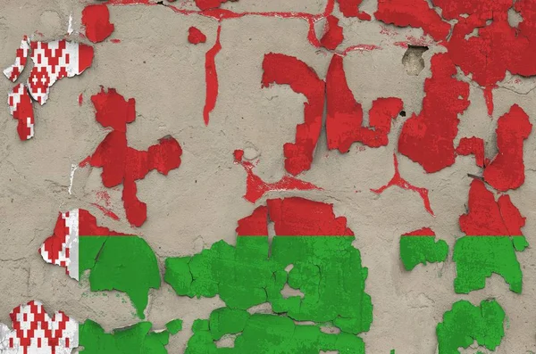 Λευκορωσία Σημαία Απεικονίζεται Χρώματα Χρώμα Στο Παλιό Παρωχημένο Βρώμικο Τσιμεντένιο — Φωτογραφία Αρχείου