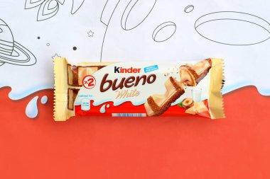 Kinder Bueno white chocolate is a confectionery product brand line of Italian confectionery multinational manufacturer Ferrero clipart