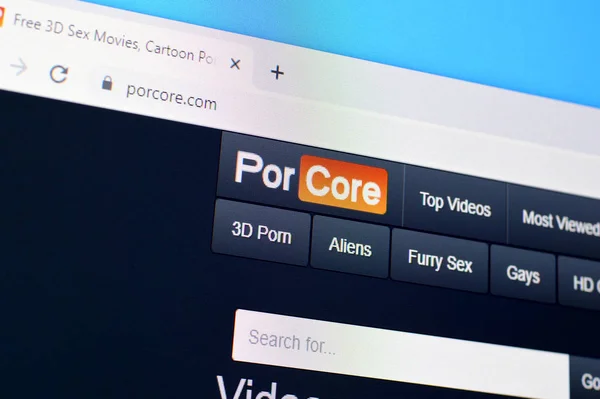 Homepage der porcore-website auf dem display von pc, url - porcore. — Stockfoto