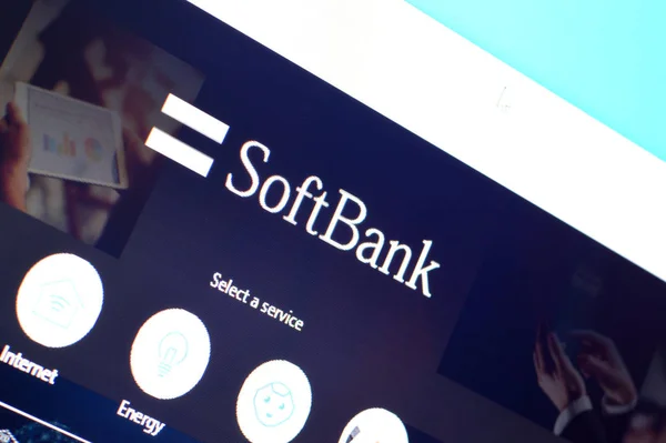 Homepage van de softbank website op het display van Pc, url - softban — Stockfoto