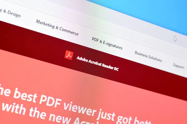 Web page of adobe acrobat reader product on official website on the display of PC — Stock Photo, Image