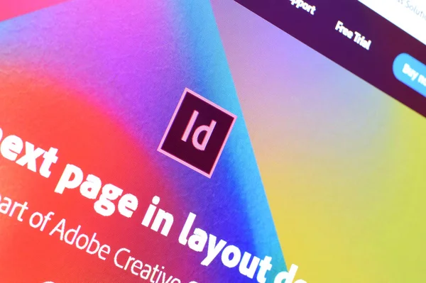Web page of adobe indesign product on official website on the di — Stock Photo, Image
