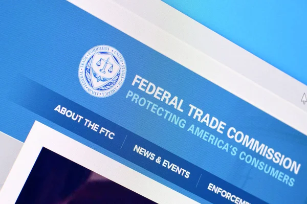 PCのディスプレイ上のftcウェブサイトのホームページ, url – ftc.gov. — ストック写真