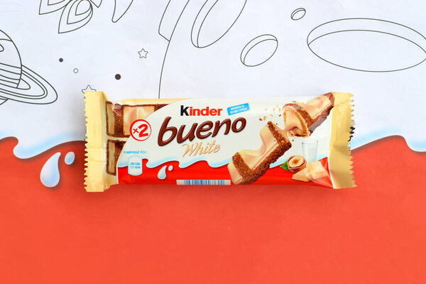 Kinder Bueno white chocolate is a confectionery product brand line of Italian confectionery multinational manufacturer Ferrero
