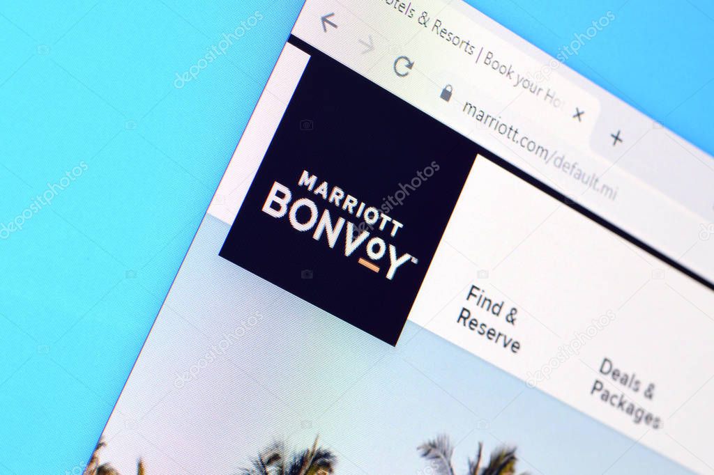 NY, USA - DECEMBER 16, 2019: Homepage of marriot bonvoy website on the display of PC, url - marriott.com.