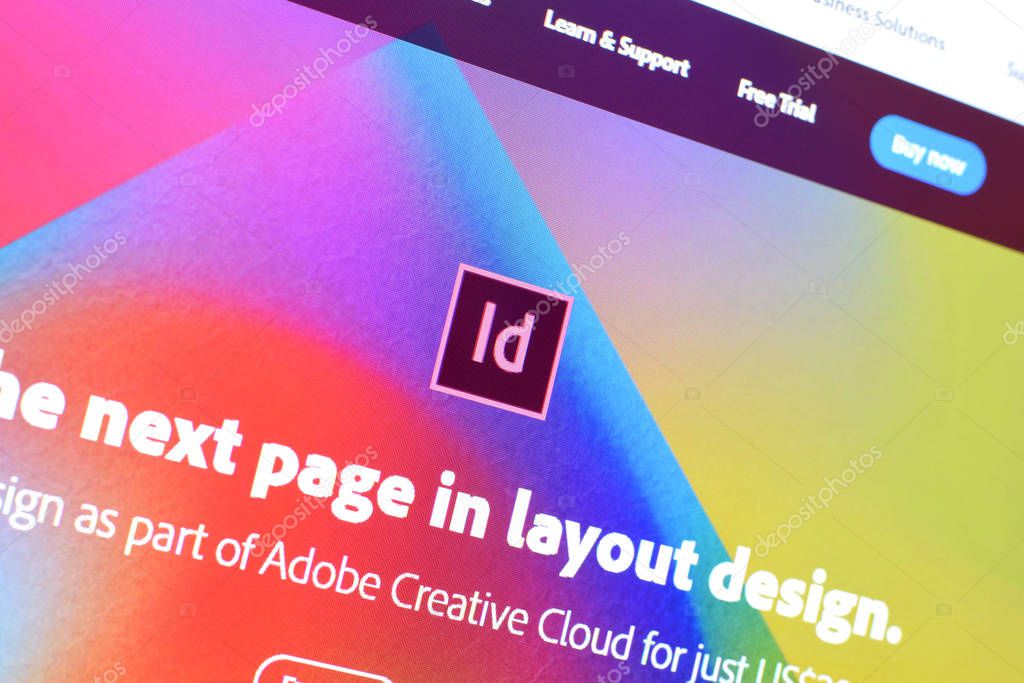 NY, USA - DECEMBER 16, 2019: Web page of adobe indesign product on official website on the display of PC