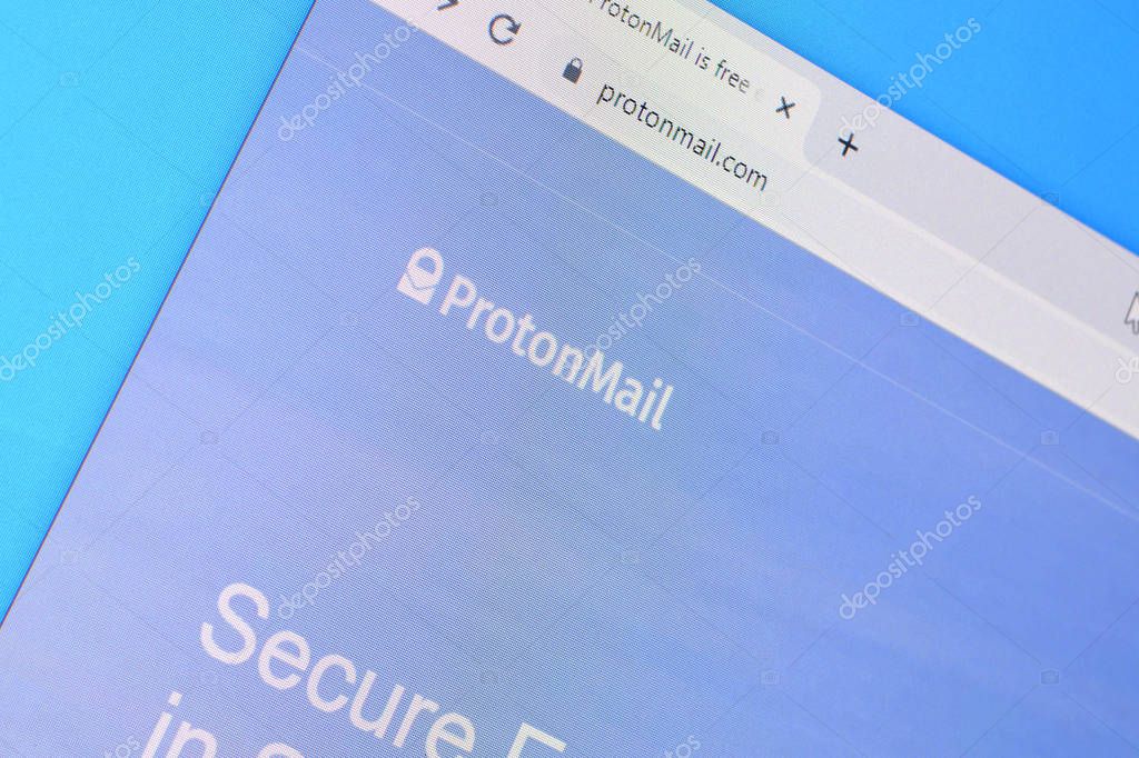 NY, USA - DECEMBER 16, 2019: Homepage of proton mail website on the display of PC, url - protonmail.com.