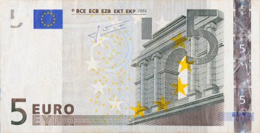 5 avroluk banknotun küçük kahverengi detaylarla yakın plan parçası
