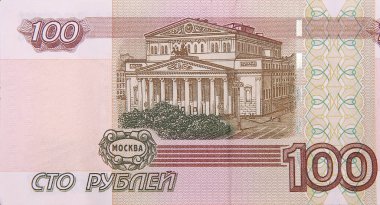 Rus 100 rublelik banknot. Makro banknot parçasını kapat.